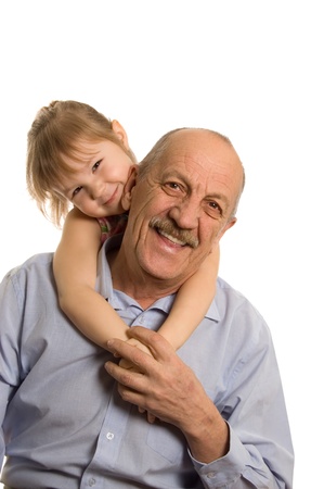 Grandfather with the granddaughter isolated on white backgroundの写真素材