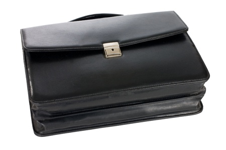 Fashionable leather briefcase on a white backgroundの写真素材