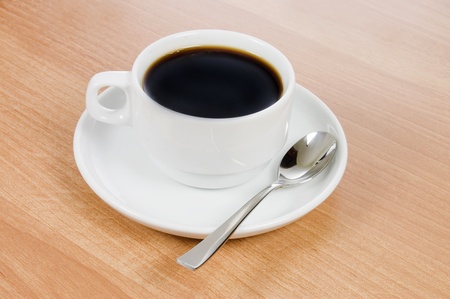 Coffee cup on wooden tableの写真素材