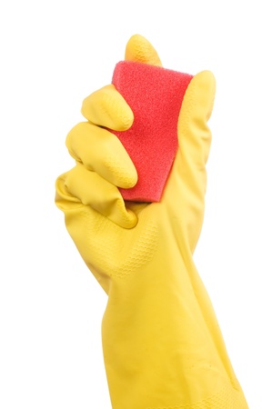 Hand in glove isolated over whiteの写真素材