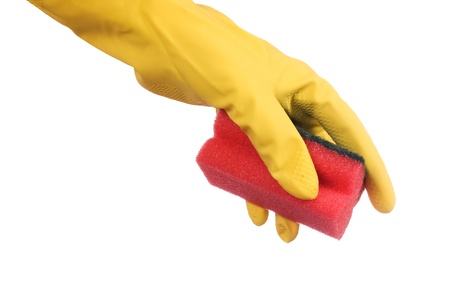 Hand in glove isolated over whiteの写真素材
