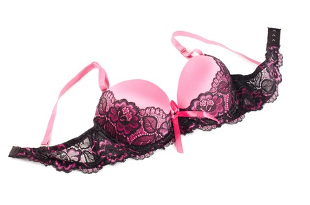 Pink lacy bra isolated on whiteの写真素材
