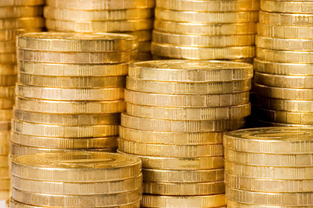 The golden coins close up background