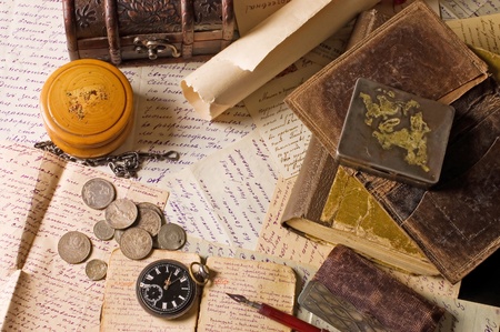 Old letters with various thingsの写真素材