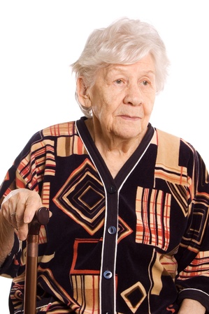 Portrait of the old woman isolated on whiteの写真素材