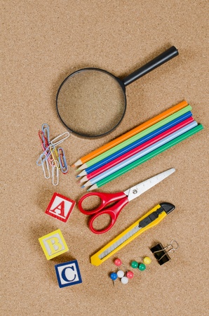 Various school accessories on ñorkboardの写真素材