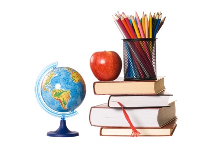The globe on books isolated on whiteの写真素材