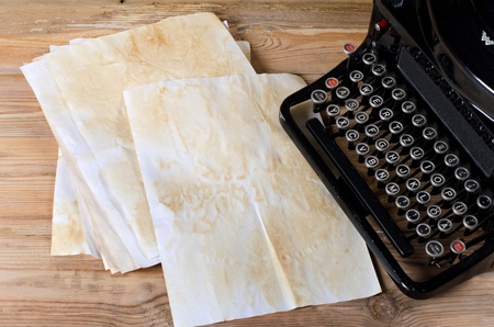 The old paper on a wooden surfaceの写真素材