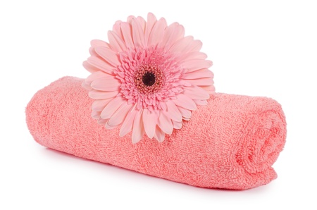 The combined colour towels isolated on whiteの写真素材