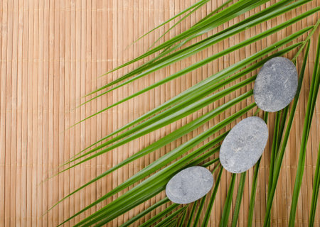 The spa a stone on bamboo backgroundの写真素材