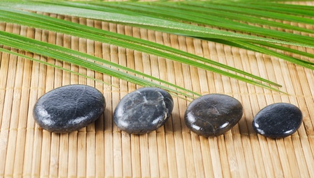 The spa a stone on bamboo backgroundの写真素材