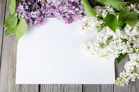 The beautiful lilac on a wooden surfaceの写真素材