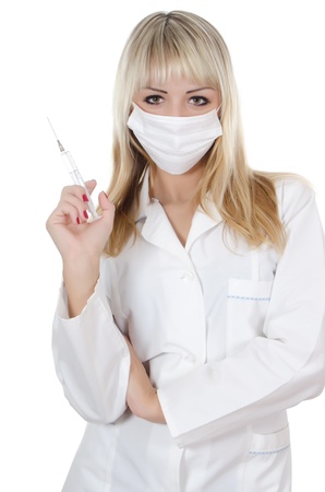 The beautiful doctor with a syringe isolatedの写真素材