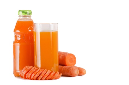 Glass with carrot juice  isolated on whiteの写真素材