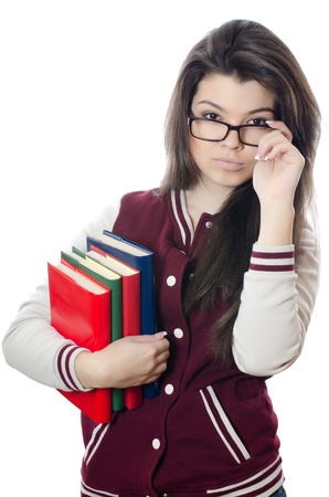 Girl the student with books in handsの写真素材