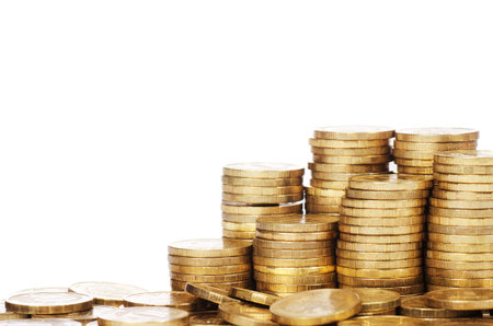 Stock  gold coins  isolated on white background