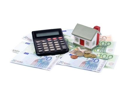 toy house for euro banknotes as backgroundの写真素材