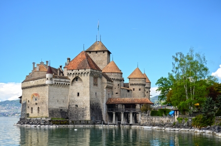 Chillon Castle at Geneva lake in Switzerland.のeditorial素材