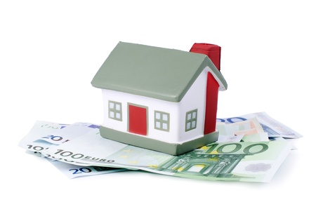 The toy house for euro banknotes isolatedの写真素材