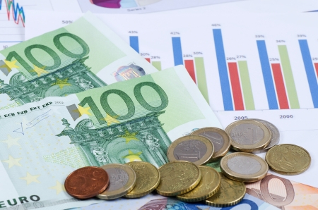Banknotes of euro with chart a backgroundの写真素材