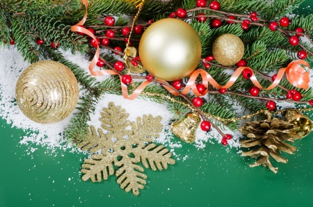 Christmas and New Year Border on snowの写真素材