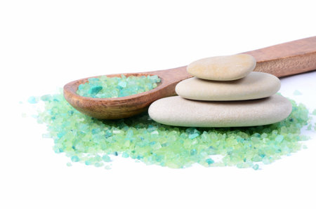Green salt for baths isolated on whiteの写真素材