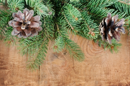 The christmas decorative border on wooden backgroundの写真素材