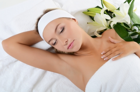 Spa beautiful woman isolated on white backgroundの写真素材