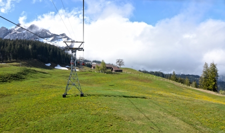 funicular. landscape with a red cable carの写真素材
