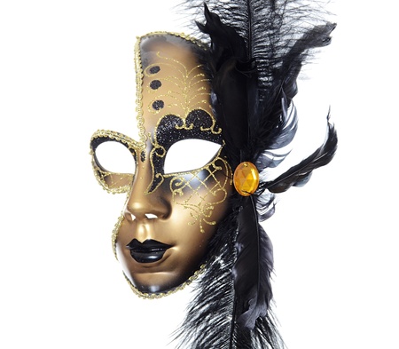 Gold a carnival mask with black feathersの写真素材