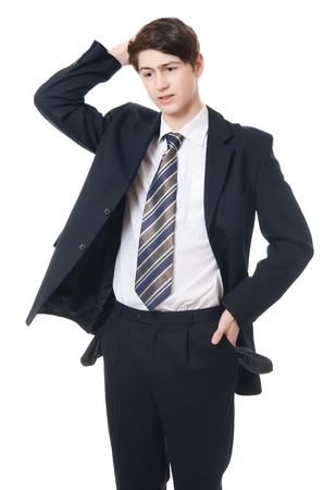 The businessman with empty pockets on white backgroundの写真素材