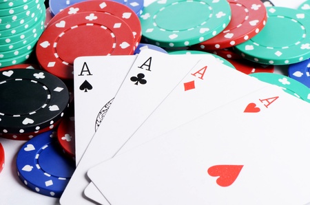 Four ases and casino chips close upのeditorial素材