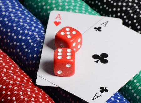Double aces with big stack and diceの写真素材
