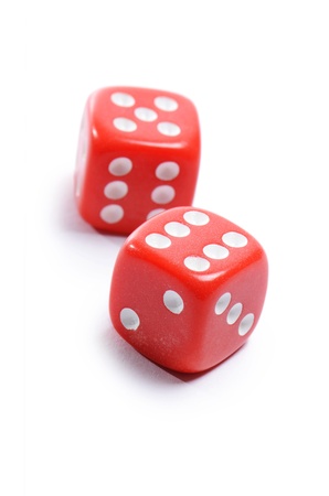 Red cubes for poker isolated on whiteの写真素材