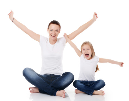 Mum with a daughter isolated on white backgroundの写真素材