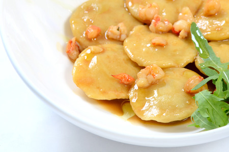 House ravioli the filled fillets dorado with sauce from shrimpsの写真素材