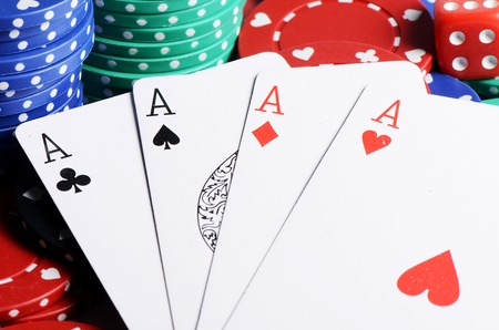 Four ases and casino chips close upの写真素材