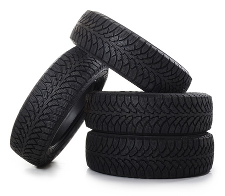 The automobile tire isolated on white backgroundの写真素材