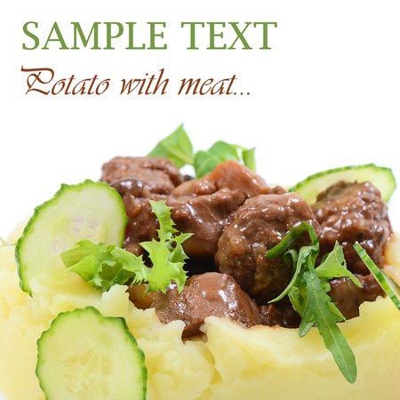Meat quenelles and veal with sauce from mushrooms from mashed potatoesの写真素材