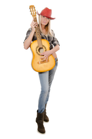 The beautiful girl in a cowboy's hatの写真素材