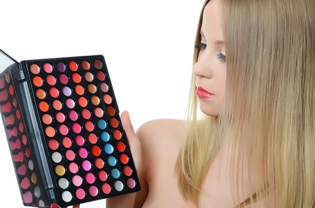 The beautiful woman with palette eye shadowの写真素材