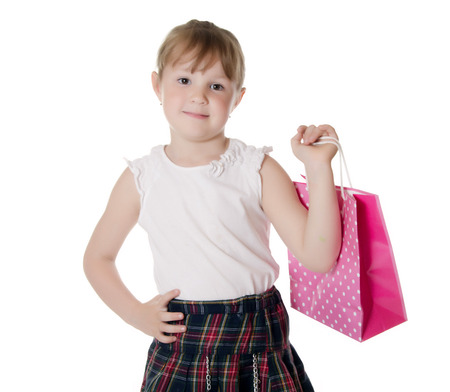 The little girl with a Two packagesの写真素材