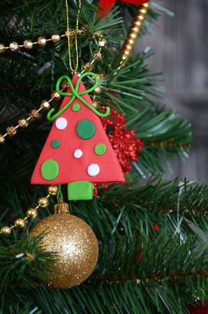 vintage christmas decoration over old wooden backgroundの写真素材