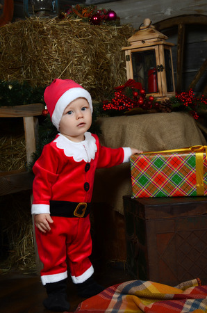 little boy with Santa costumeの写真素材