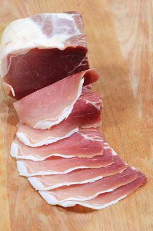 Fried bacon slices, closeupの写真素材