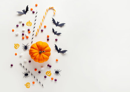 Halloween background. Copy space, top view. White background