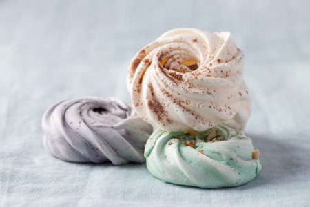 Close up of delicious meringues on the table.