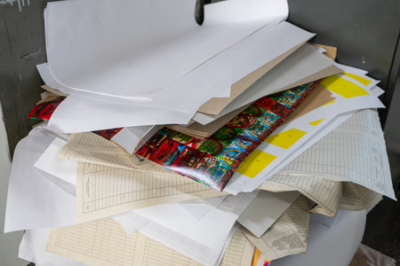 Old stack documents business for recycle. Waste paper. Used paper