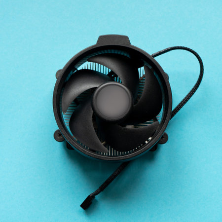 Big cooler for CPU on a blue background.の写真素材