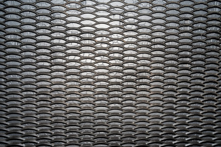 The iron floor is embossed. top view. Mesh turquoise texture. metallic reflective background. iron...